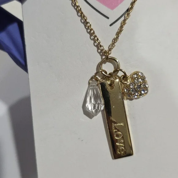 Romantic Gold-Tone Love Necklace, Crystal Heart & Teardrop Charm Pendant Jewelry - Picture 9 of 10